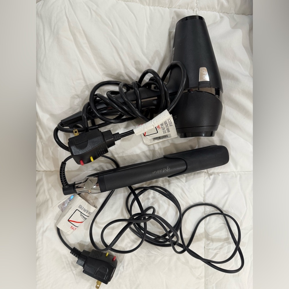 ghd Black Styling Set with Hair Dryer and Straightener and styling bag